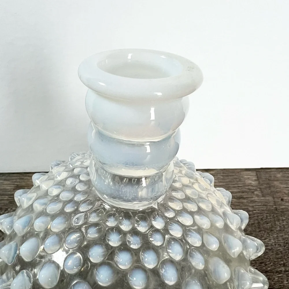 Vintage Fenton Opalescent Moonstone Hobnail Ribbed-Neck‎ Bottle Vase